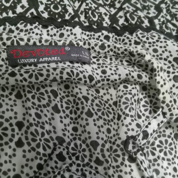 Pretty black and white cotton chiffon tiered summer dress, Large - Picture 5 of 6